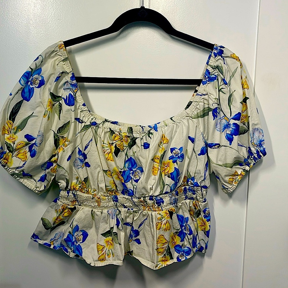 Summer print smocked crop top